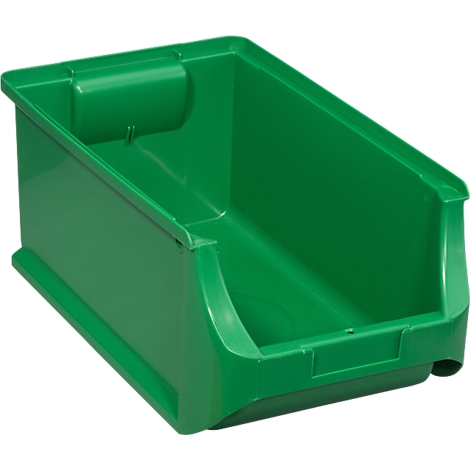 Bac de rangement en plastique vert pour le stockage.