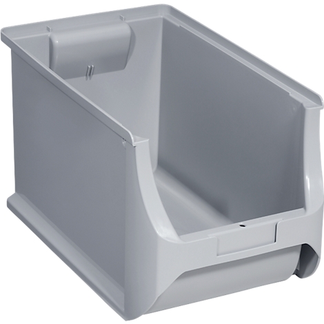 Bac de stockage en plastique gris clair avec façade ouverte.