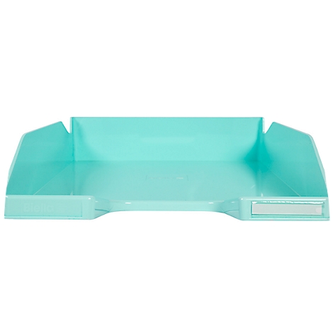 Bac en plastique bleu clair avec un haut dos et des extensions latérales.
