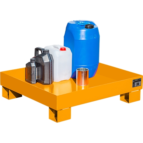 Bac de rétention AW60-2 - 68 litres - L 900 x l. 800 x H 220 mm - sans caillebotis - orange RAL 2000
