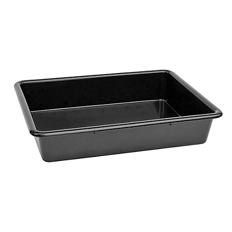 Bac en plastique rectangulaire noir avec des bords arrondis, vide, sur fond blanc.
