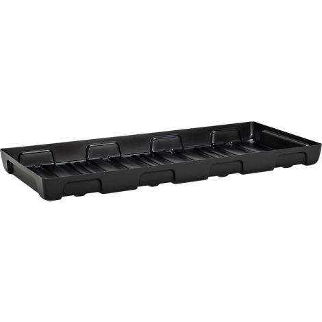 Plateau rectangulaire noir avec des nervures verticales et des élévations latérales.