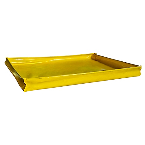 Bac de rétention jaune rectangulaire avec des côtés relevés. Sur fond blanc.