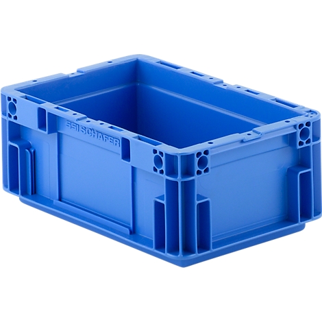 Boîte en plastique bleu avec l'inscription "SSI SCHÄFER".