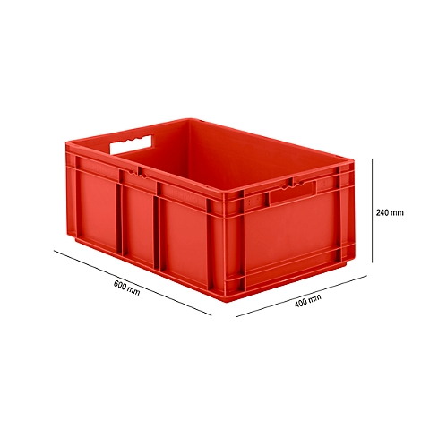 Caisse plastique Europe rouge 60 litres poignées ouvertes