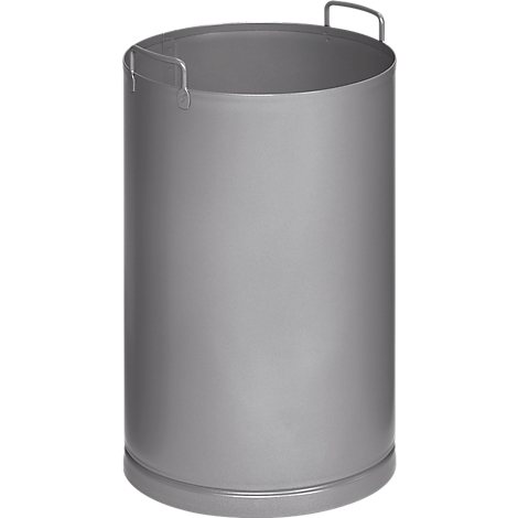 Récipient cylindrique en métal avec poignées. Couleur grise, design simple.