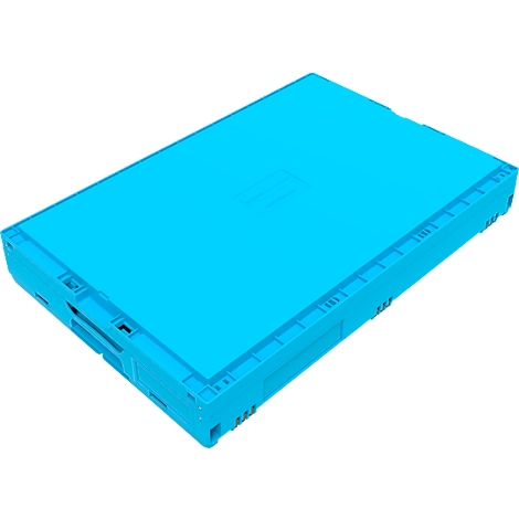 Récipient en plastique rectangulaire bleu clair avec une surface nervurée. Photo de détail.