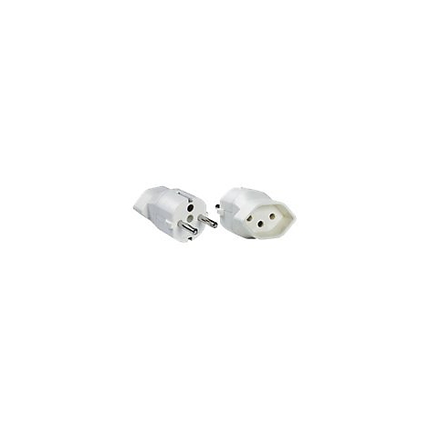 Zwei weiße Schuko-Stecker auf neutralem, weißem Hintergrund.