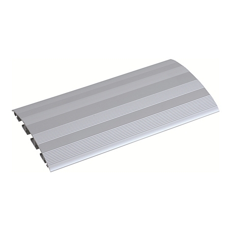 Flaches, silbernes Aluminium-Profil mit Längsrillen zur Bodenbefestigung.
