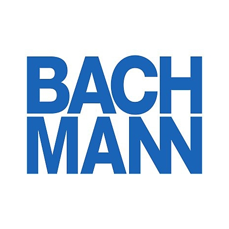 Blaues Firmenlogo mit dem Schriftzug BACHMANN in zwei Zeilen auf weißem Grund.
