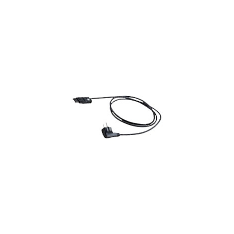 Schwarzes Netzkabel mit Stecker vor weißem Hintergrund.