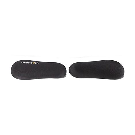 Zwei schwarze ergonomische Handballenauflagen von Goldtouch auf weißem Hintergrund.