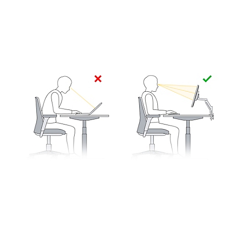 Eine Person hält eine schwarze Monitorhalterung vor weißem Hintergrund. Die Halterung hat eine komplexe Form.