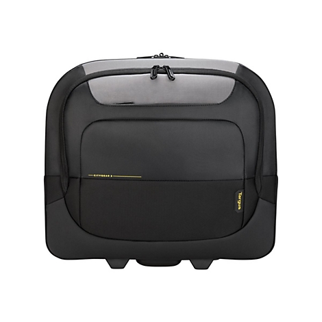 Schwarzer Targus Citygear 3 Notebook-Trolley vor weißem Hintergrund.