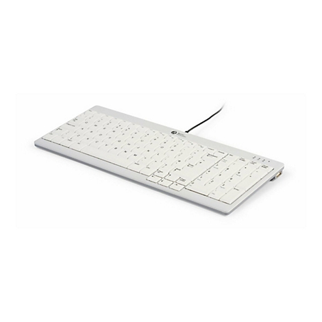 Weiße, kompakte Tastatur von BakkerElhuizen auf weißem Hintergrund.