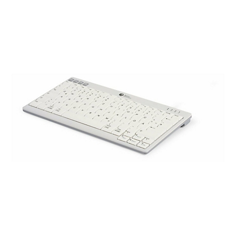 Weiße kompakte Tastatur mit deutschem Layout auf weißem Hintergrund.
