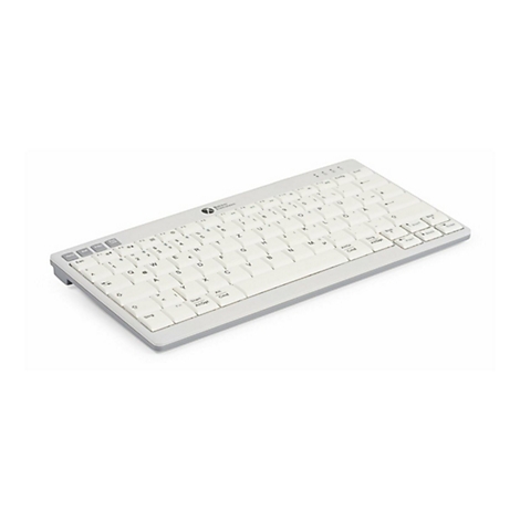 Weiße, kompakte Tastatur von BakkerElkhuizen mit deutschem QWERTZ-Layout auf hellem Hintergrund.