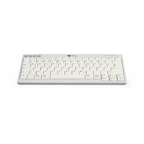 Weiße, kompakte Tastatur von Bakker Elkhuizen mit deutschem QWERTZ-Layout vor weißem Hintergrund.