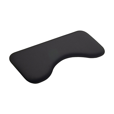 Schwarze, geschwungene Handgelenkauflage für Tastaturen auf weißem Hintergrund.