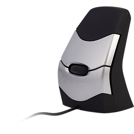 Ergonomische muis, zwart en zilver, met kabel.