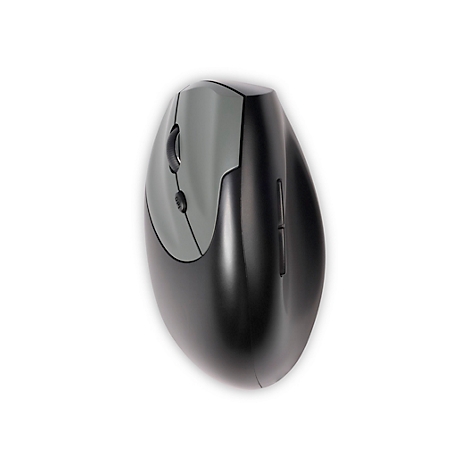 Ergonomische Maus in Schwarz und Grau, Detailansicht. Auf weißem Hintergrund.