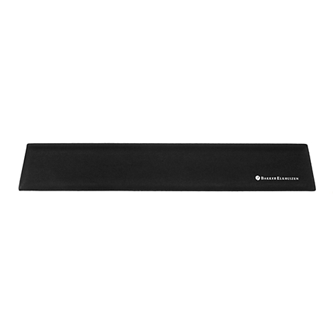 Black, rectangular wrist rest with logo on white background.