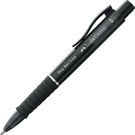 Black Faber-Castell Poly Ball View pen, lying diagonally. The barrel has a printed logo.