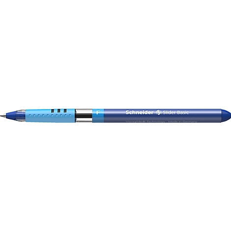 Blue pen from Schneider. The shaft is blue, with white lettering.
