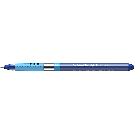 A blue pen from Schneider. Inscription: Schneider Pen. With a silver-colored shaft.