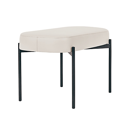Un tabouret crème avec une assise ovale rembourrée et des pieds métalliques noirs.