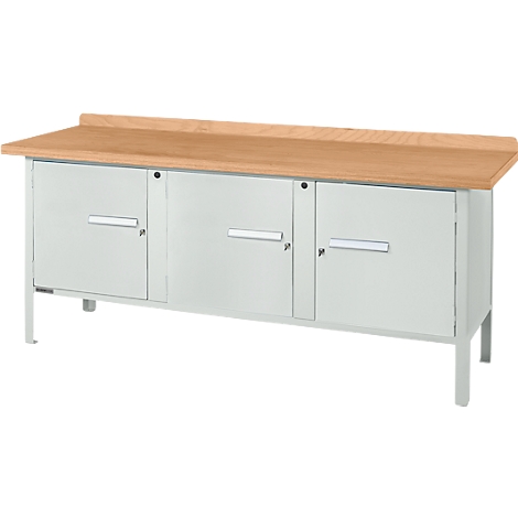 Banco de trabajo tipo caja Schäfer Shop Select PW 200-3, tablero multiplex de haya, hasta 750 kg, An 2000 x Pr 700 x Al 840 mm, gris claro