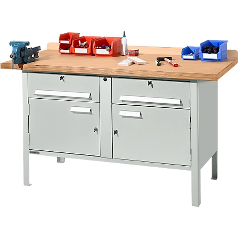 Banco de trabajo tipo caja Schäfer Shop Select PWi 150-0, tablero multiplex de haya, hasta 750 kg, An 1500 x Pr 700 x Al 840 mm, gris claro