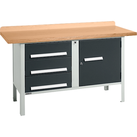 Banco de trabajo tipo caja Schäfer Shop Select PWi 150-4, tablero multiplex de haya, hasta 750 kg, An 1500 x Pr 700 x Al 840 mm, antracita