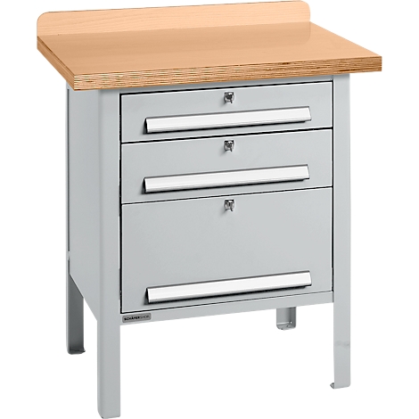 Banco de trabajo tipo caja Schäfer Shop Select PWi 75-7, tablero multiplex con decoración de haya, hasta 750 kg, An 750 x P 700 x Al 840 mm