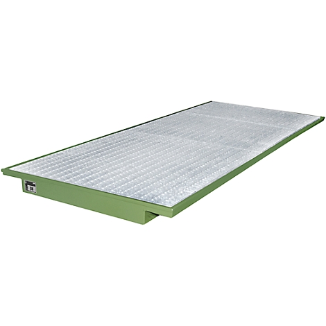 Plataforma rectangular verde con superficie de panal, fotografiada en ángulo.