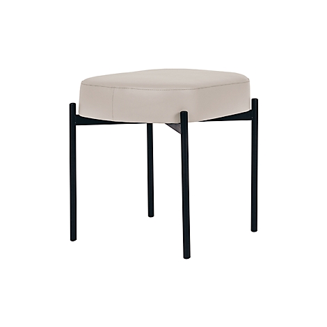 Beige ovale kruk op vier zwarte metalen poten.