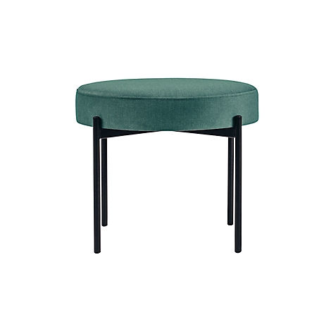 Ronde groene kruk met zwart metalen frame.