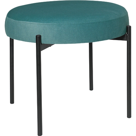 Ronde kruk, blauwgroene zitting, zwarte poten.