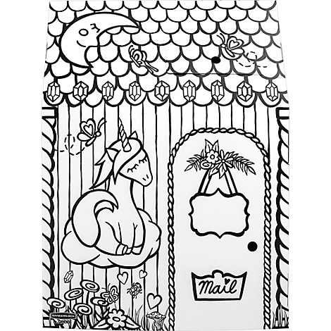 Bankers Box Spielhaus XL Playhouse Unicorn, Einhorn-Motiv, Wellpappe, bemalbar, Türen/Fenster, FSC-zertifiziert, B 813 x T 813 x H 1213 mm, weiß