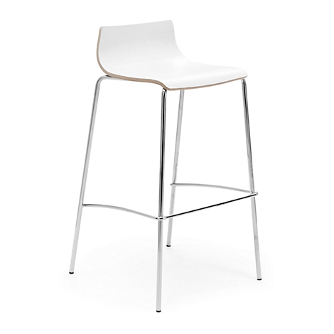 White bar stool with chrome legs on a white background.