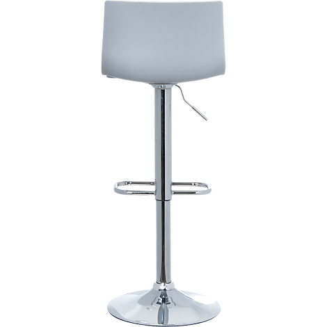 Grey bar stool with chrome frame, on a white background.