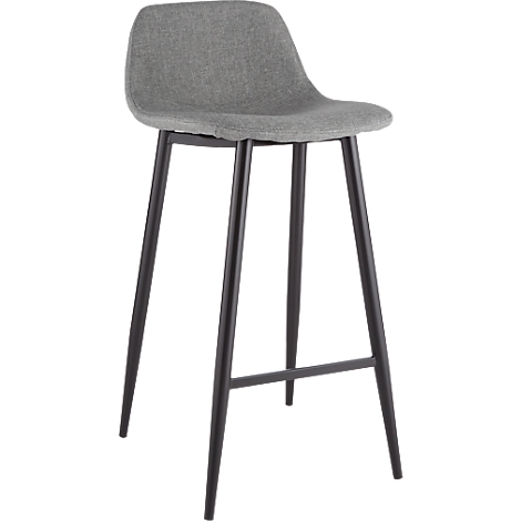 Grey bar stool with a black frame, high backrest, and four legs.