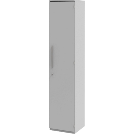 Grey cabinet with handle and lock.