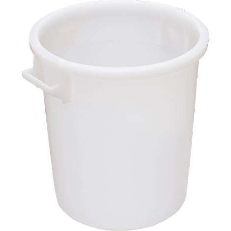 White cylindrical bucket with two handles.