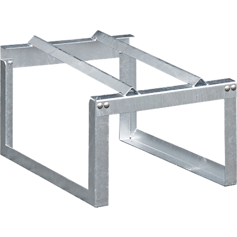 Metal frame with a rectangular shape and diagonal bracing for stabilization.