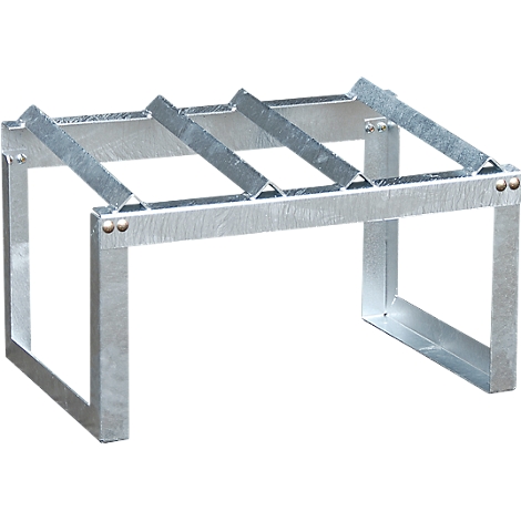 Metal frame, gray, angular shape with crossbars.