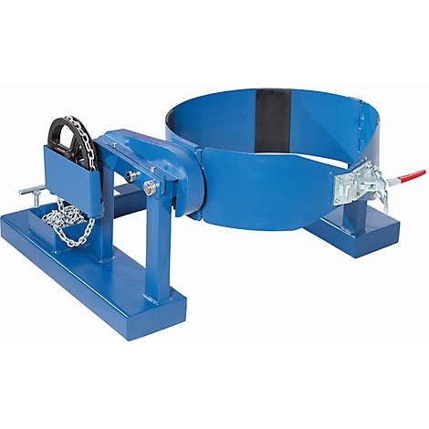 Blue drum tilting device, metal construction, chain, lever, tilting frame.