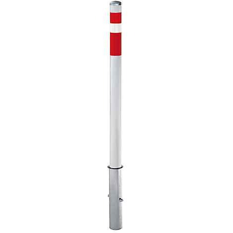 Post, cylindrical, gray-white with a red band at the top. Metal base.