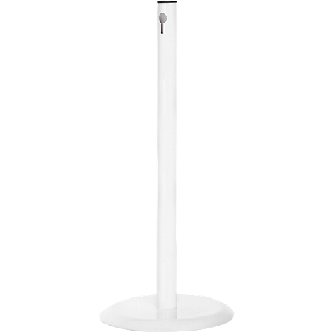 White minimalist paper towel holder with round base and column.