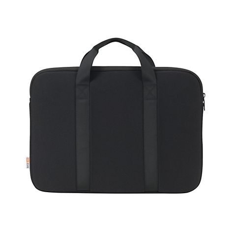 Schwarze Laptoptasche mit Tragegriff. Auf der linken Seite steht BASE XX.